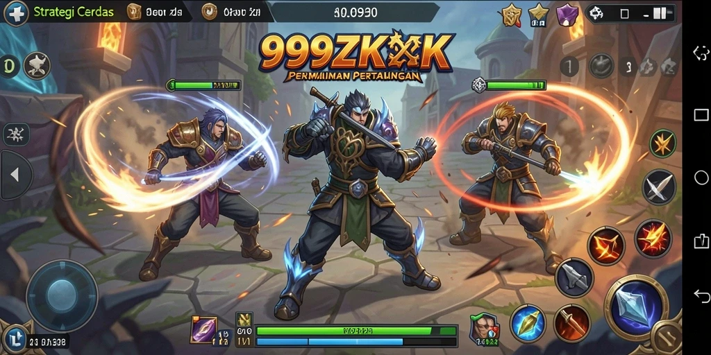 Screenshot gameplay 999ZK menampilkan pertempuran strategis yang mendebarkan.