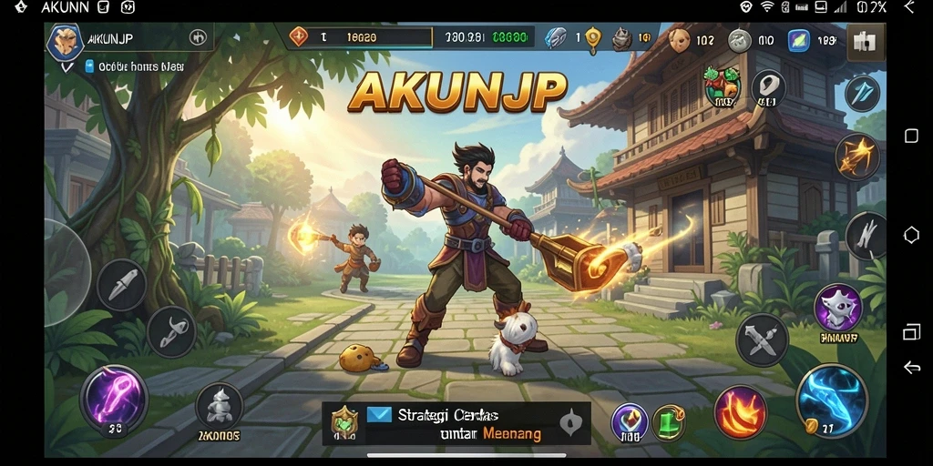 Screenshot menampilkan pertarungan intens di AKUNJP dengan strategi yang cerdas.