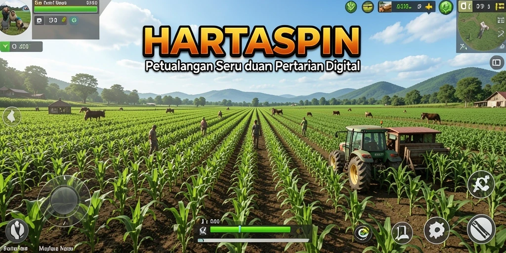 Screenshot utama HARTASPIN menampilkan gameplay bertani yang menarik.