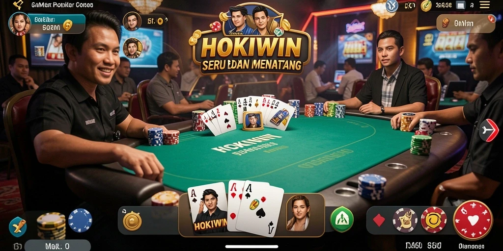 Tampilan gameplay seru saat bermain Poker di HOKIWIN.