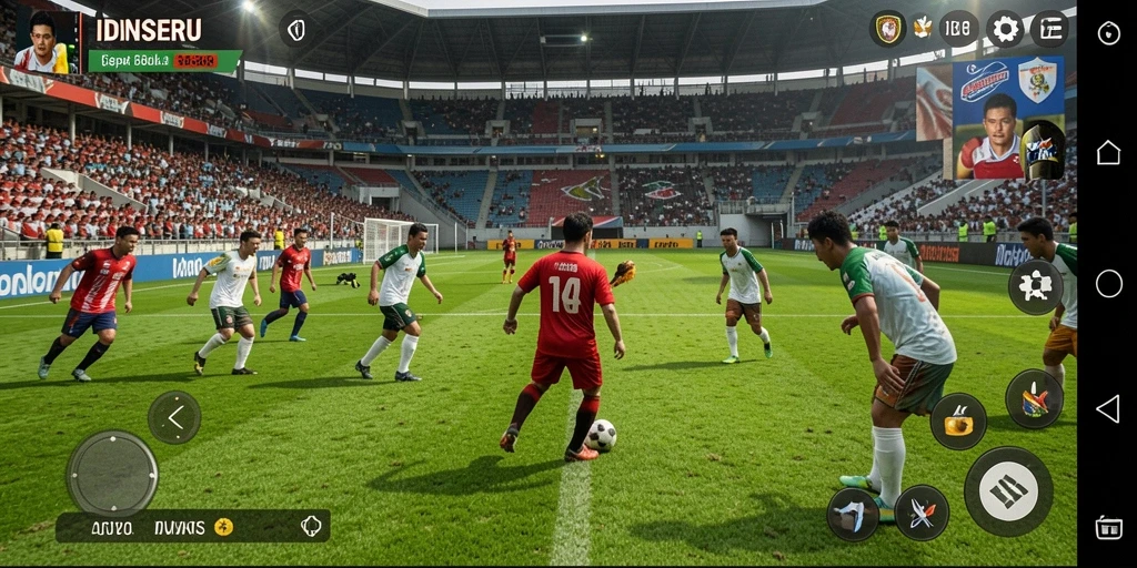 Tampilan gameplay yang intens dalam IDNSERU saat mencetak gol.