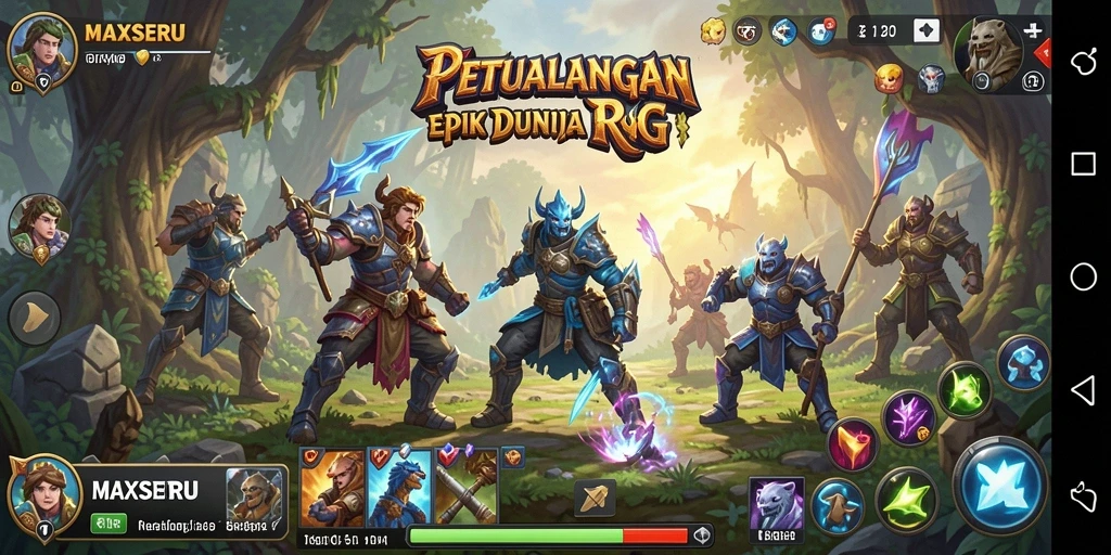 Tangkapan layar gameplay MAXSERU menampilkan aksi pertempuran seru dalam dunia RPG.